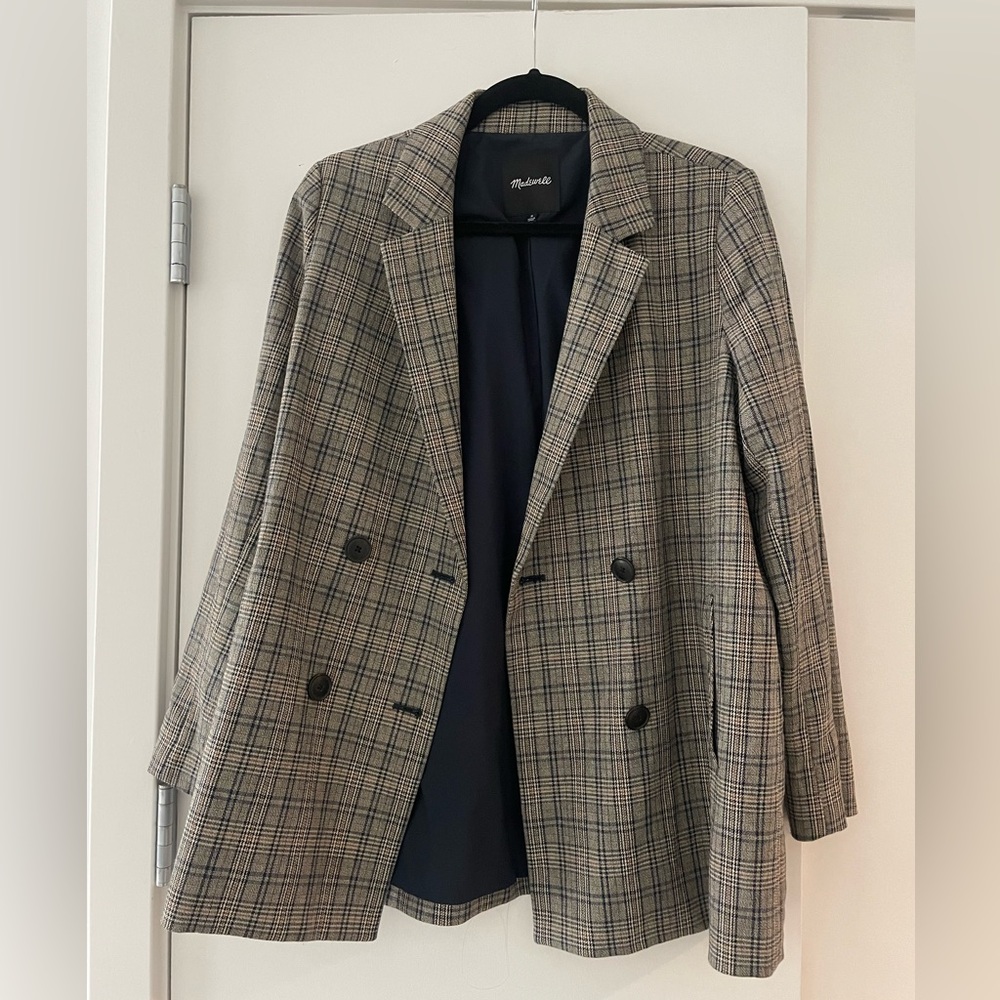 Madewell Caldwell double-breasted blazer in brown plaid, women’s medium